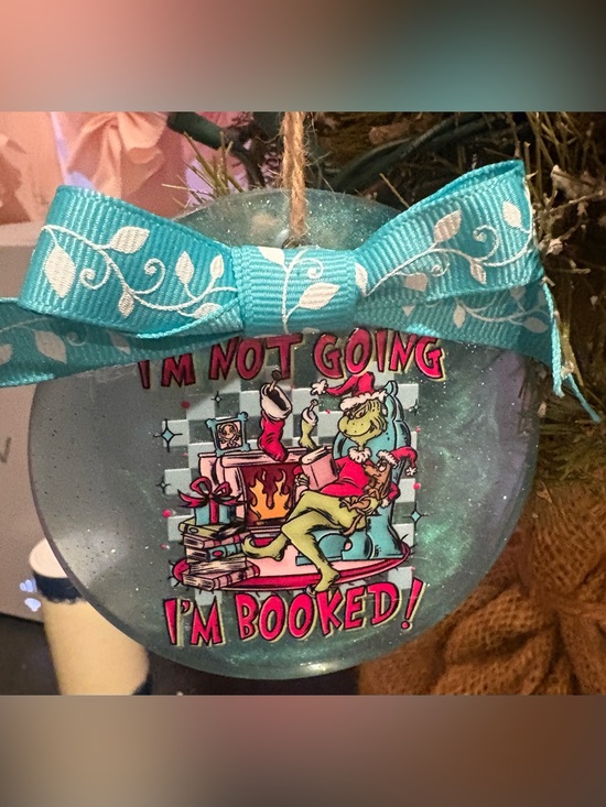 Other - I'm Not Going I'm Booked! Round Ornament with Teal Bow